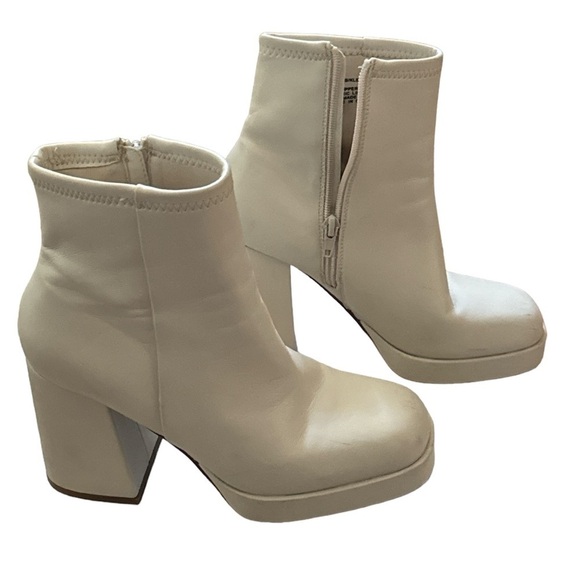 Steve Madden Kaleb ivory white platform square front booties ankle boot Sz 6 1/2 - Picture 6 of 9